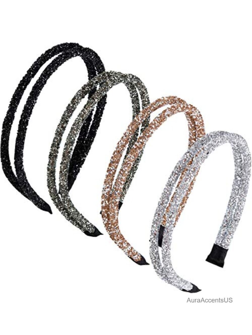 Rhinestone Headbands Set Double Crystal Side Hairbands for Women